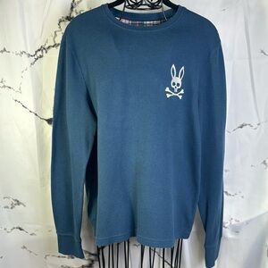 Psycho Bunny Thermal Pullover Waffle Knit Long Sleeve Crewneck Logo Cotton Blend